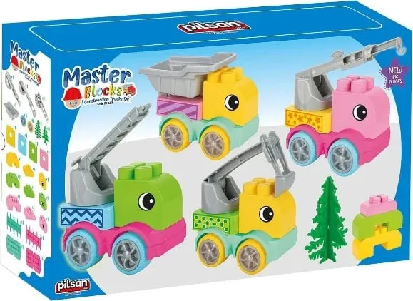 Set lodër për fëmijë Pilsan master blocks construction trucks - 1