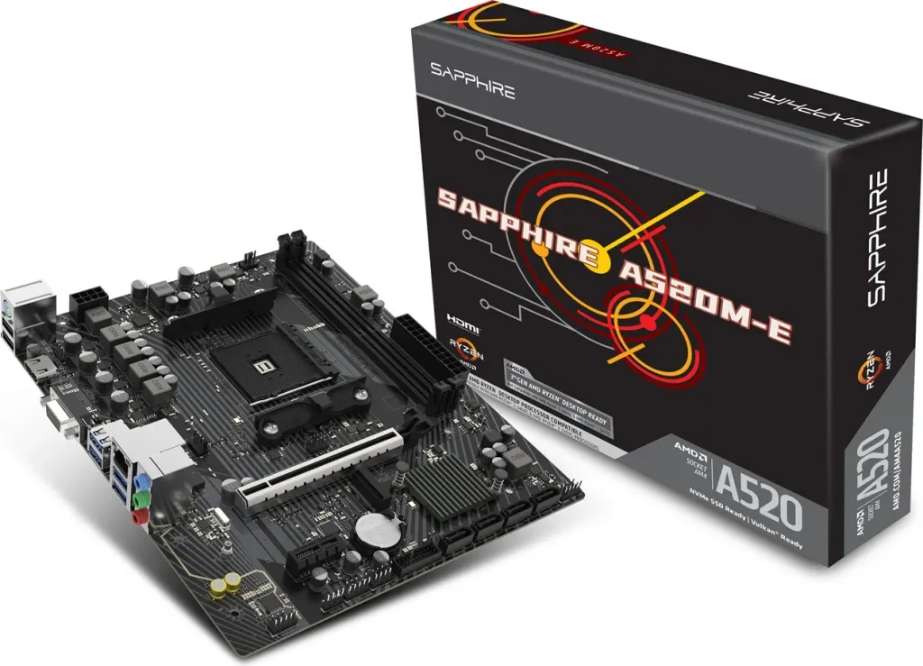 Pllakë amë Sapphire A520M-E, Socket AM4, micro ATX, e zezë - 1