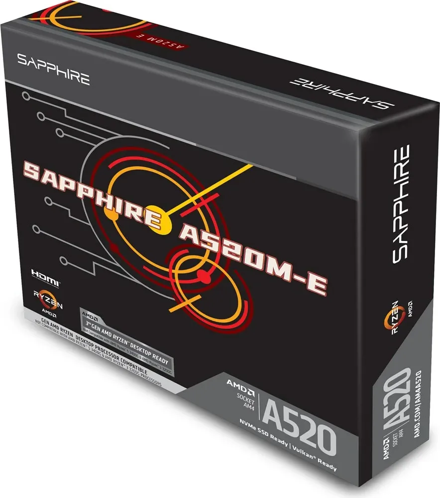 Pllakë amë Sapphire A520M-E, Socket AM4, micro ATX, e zezë - 2