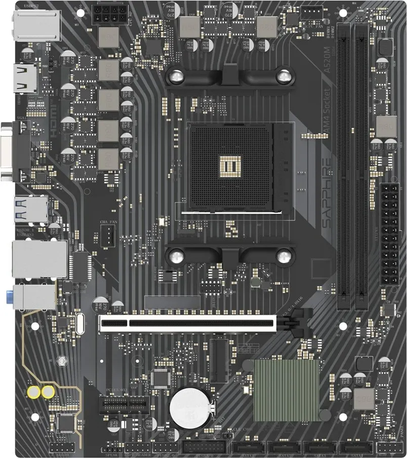 Pllakë amë Sapphire A520M-E, Socket AM4, micro ATX, e zezë - 4