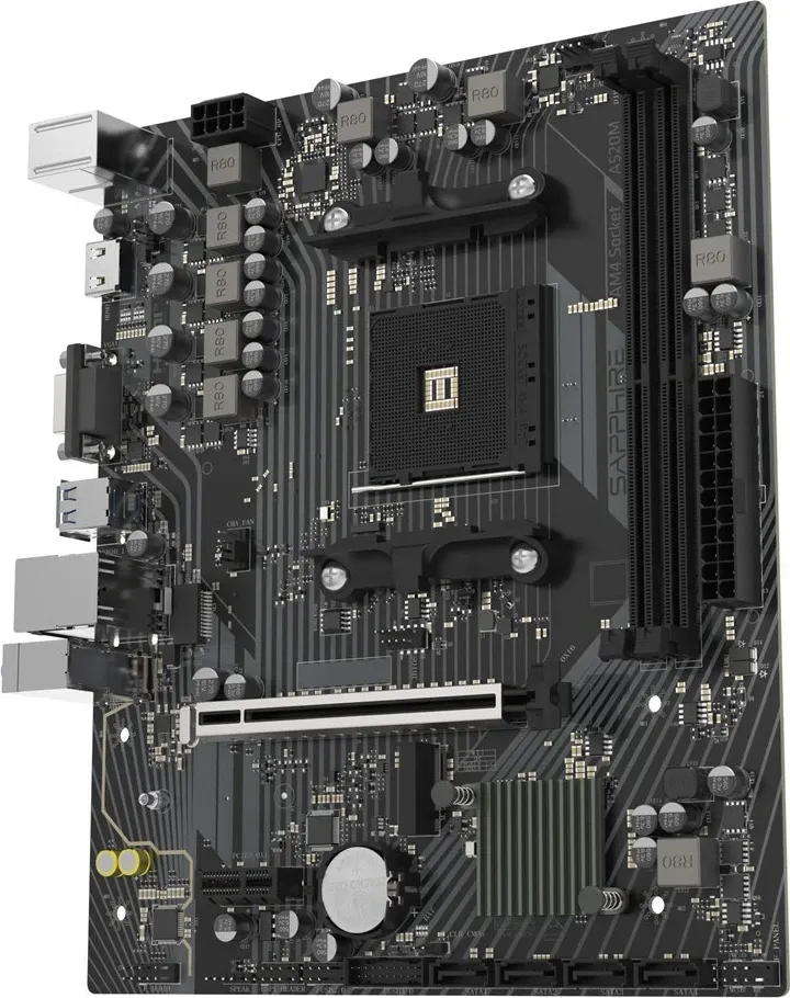 Pllakë amë Sapphire A520M-E, Socket AM4, micro ATX, e zezë - 5