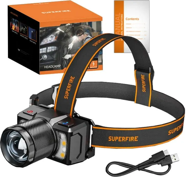 Dritë koke Superfire HL25, 700lm, USB-C, e zezë - 2