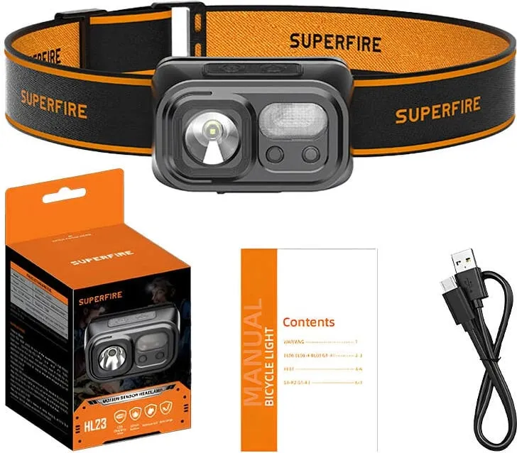 Dritë koke Superfire HL23, 220 lumen, USB-C, e zezë - 1