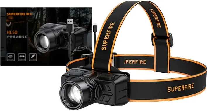 Dritë koke Superfire HL50, 150 lumen, USB, e zezë - 4