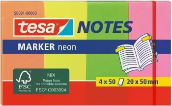 Shënues ngjitës Tesa Marker Notes neon 4x50 fletë 20x50mm