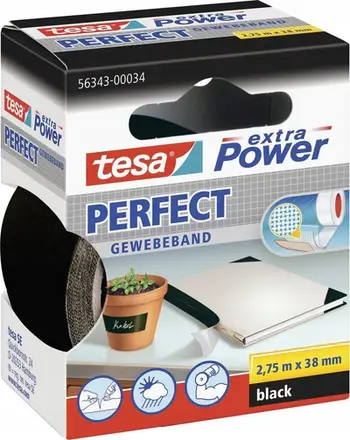 Shirit pëlhure ngjitës Tesa Extra Power Perfect, 2.75 m, 38 mm, i zi