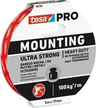 Shirit ngjitës me shkumë Tesa Double-Sided Foam Mounting Tape Pro Ultra Strong, 1.5m, 19mm, i bardhë