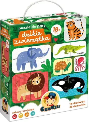 Puzzle çift për fëmijë Czuczu Wild Animals, 18 puzzle, shumëngjyrëshe
