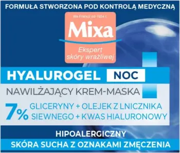 Krem-masque natës për fytyrë MIXA Hyalurogel Night Moisturizing Cream-Mask Night Repair për femra, 50ml