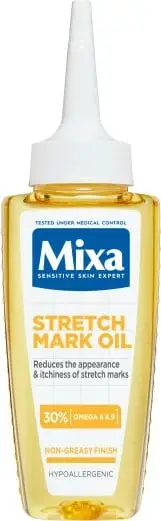Vaj për strija për femra MIXA Niacinamide Bright Stretch Mark Oil me Omega 6 dhe Omega 9 nga vaji i lulediellit, 100ml