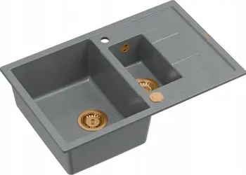 Lavaman kuzhine Deante GraniteQ MORGAN 156, 1.5 vaske, sipërfaqe Silver Stone, me elemente bakri