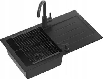 Lavaman kuzhine GraniteQ Quadron Johnny 111, 77x44x18.5 cm, me bateri Kate dhe dozator, gri Pure Carbon