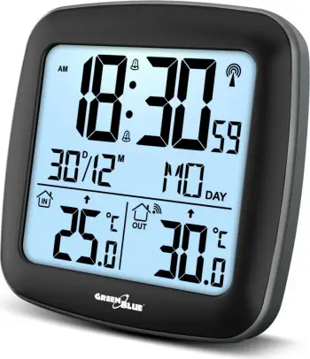 Stacion moti GreenBlue GB542, sensor i jashtëm pa tela, orë radio DCF, i zi