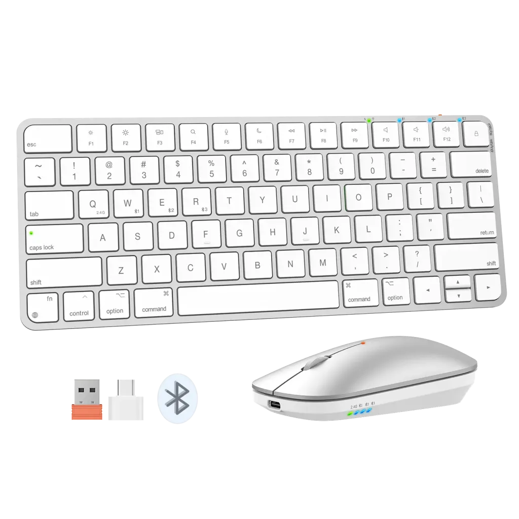Tastierë Wireless Dual-Mode Meetion C210 (2.4GHz + Bluetooth) për Mac & Windows , White - 1