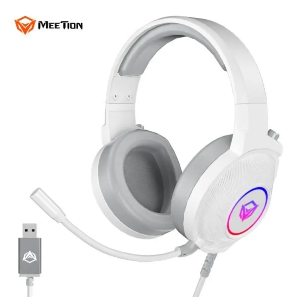 Kufje Gaming Meetion HP012 Virtual 7.1 Surround / RGB / USB / e bardhë - 1