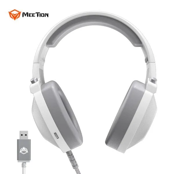 Kufje Gaming Meetion HP012 Virtual 7.1 Surround / RGB / USB / e bardhë - 3