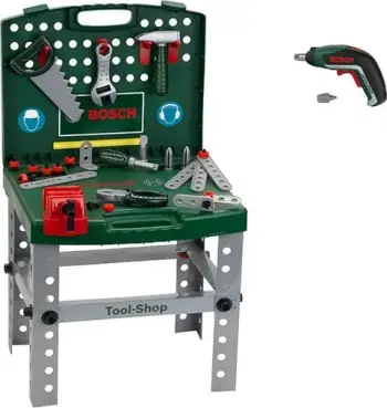 Set loje punëtori Theo Klein Tool-Shop, me vegla plastike, për fëmijë