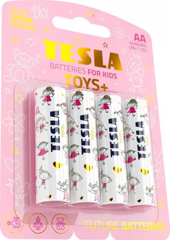 Bateria alkaline Tesla R6 AA TOYS+ GIRL, 1.5V, paketim 4 copë, shumëngjyrëshe