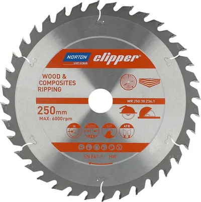 Disk sharrë Norton Clipper, 250mm, 30mm, 36 dhëmbë, i argjendtë - 1