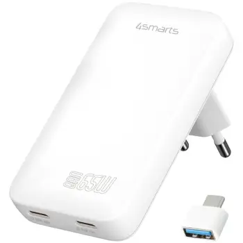 Karikues 4smarts / FlatPlug Slim Dual Charger / 65W / GaN / 2C- Bardhë
