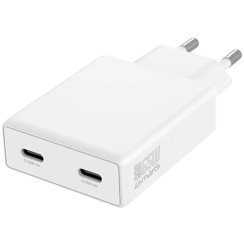 Adapter Wall Charger 4smarts PDPlug Slim Dual 65W GaN 2xUSB-C – Bardhë - 1