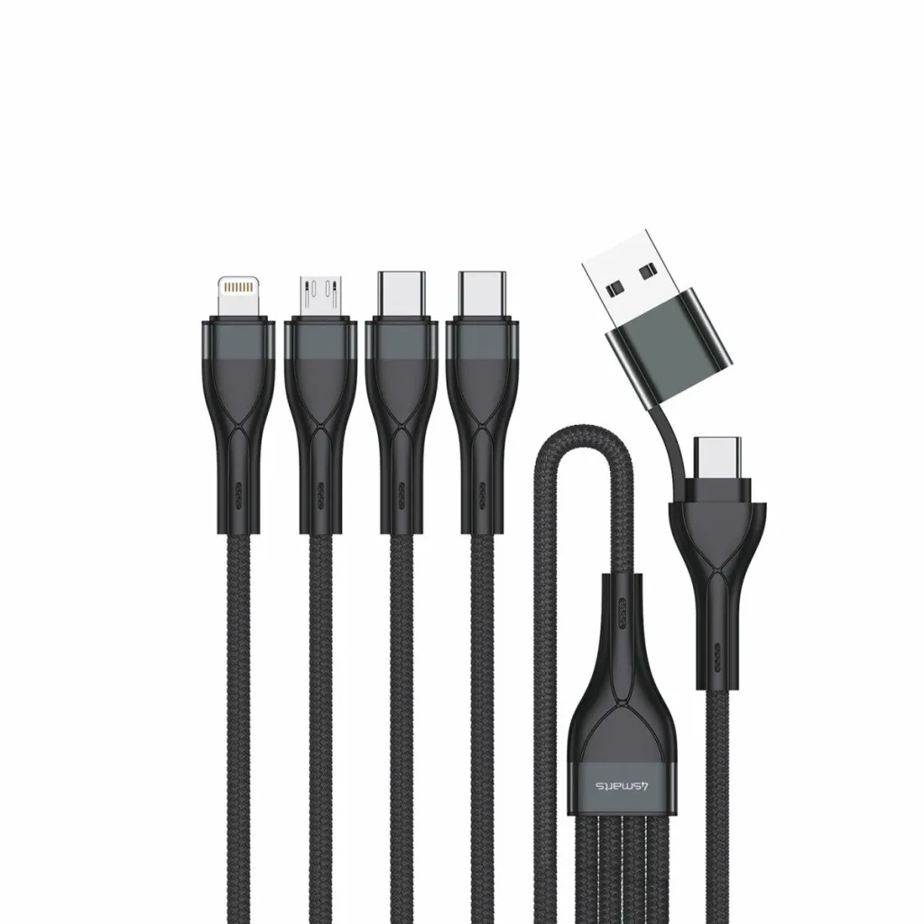 Aksesorë për telefon 4smarts / Multi-Charging Cable / 4-in-2 / USB-C & USB-A / 1.2m – Zezë - 1