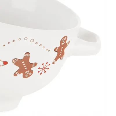 Tas qeramike me dorezë, motiv gingerbread, e bardhë - 5