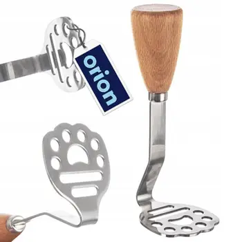Shtypëse patatesh çelik inox dhe dru, për pure dhe fruta, ngjyrë natyrale