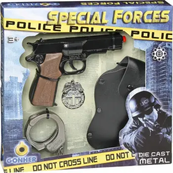 Set lodër Gonher Police Special Forces, pistoletë metalike, pranga dhe distinktiv, shumëngjyrësh