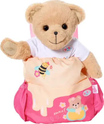 Çantë shpine Zapf Baby Born Backpack for Teddy Bear, me xhepa anësorë, rripa të rregullueshëm, e verdhë rozë