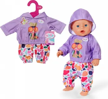 Rroba për kukulla Baby Born Hoodie Outfit, 43 cm, me varëse rrobash, vjollcë