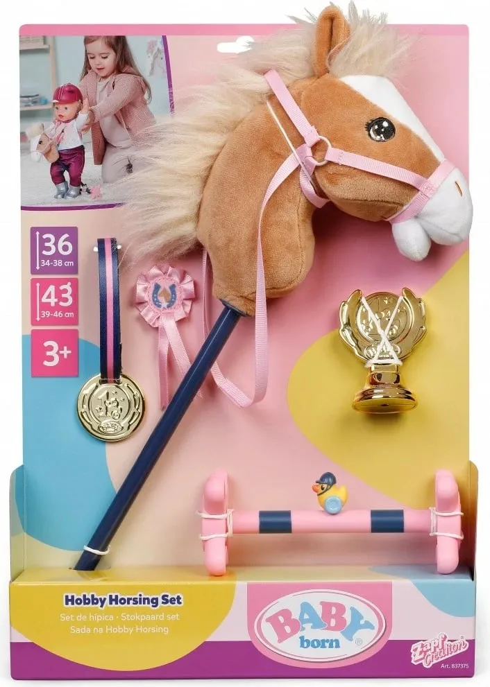 Set lodër Baby Born Hobby Horsing, kukull 43cm, kalë lodër, shumëngjyrësh - 7