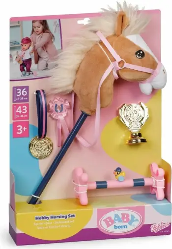 Set lodër Baby Born Hobby Horsing, kukull 43cm, kalë lodër, shumëngjyrësh