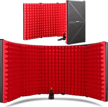 Kabinë akustike për mikrofon Mozos Game, me panele palosëse, material EVA, e zezë