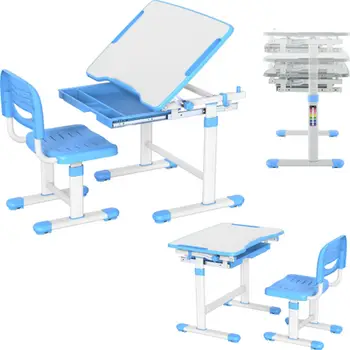 Set tavolinë dhe karrige për fëmijë Mozos DC-SET-BLUE, i rregullueshëm, blu me të bardhë