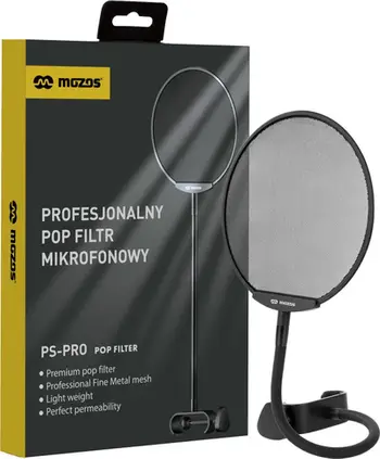 Filter pop për mikrofon Mozos PS-PRO, metalik, krah fleksibël, i zi