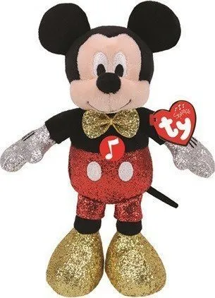 Lodër pelushi TY Beanie Babies Mickey Mouse, 20cm, me tingull, shumëngjyrëshe - 1