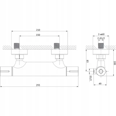 Rubinet dushi Cersanit Virgo, muror, termostatik, krom - 2