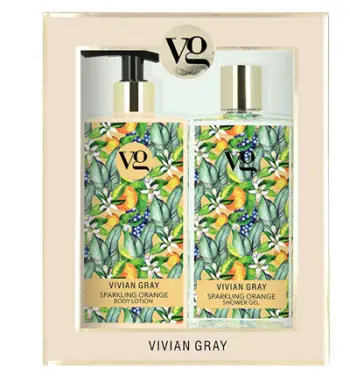 Set për trup Vivian Gray Sparkling Orange, xhel dushi për trup 350 ml + losion për trup 350 ml