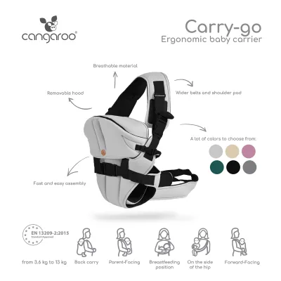 Kangur për bebe Cangaroo Carry Go, 3.6kg+, e zezë/hirtë - 2