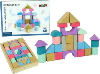 Lodra konstruktore Lean Sport Wooden Blocks, 28 elemente, dru, ngjyra pastel