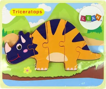 Puzzle druri Lean Sport Dinosaurs, Triceratops dhe Ankylosaurus, portokalli