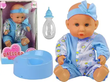 Kukull bebe Lean Sport Baby Doll, 24 cm, me biberon dhe vazon WC, blu