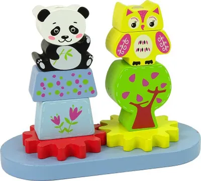 Lodër druri sorter Lean Sport Animals, buf dhe panda, me ingranazhe shumëngjyrëshe - 2