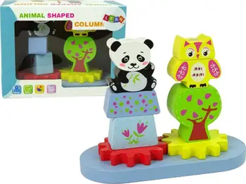 Lodër druri sorter Lean Sport Animals, buf dhe panda, me ingranazhe shumëngjyrëshe