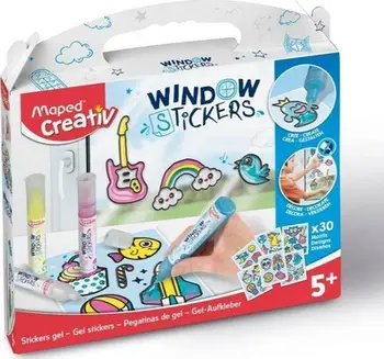 Set ngjitësash xheli për dritare Gel Stickers, 5 stilolapsa, 3 fletë modeli, shumëngjyrëshe