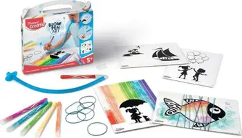 Set kreativ Maped Creativ Blow Pen Art String Art, 6 lapsa me ngjyra, 4 kartona, shumëngjyrësh