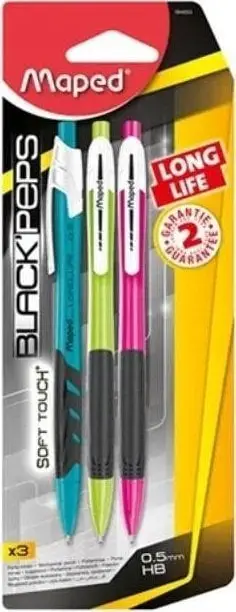 Laps mekanik Maped Blackpeps Long Life, 0.5mm HB, set 3 copë, shumëngjyrësh