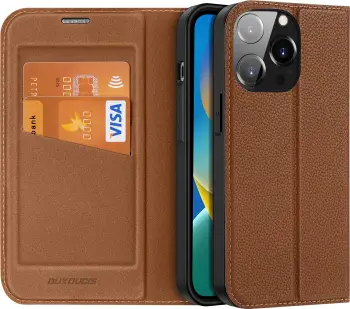 Mbulesë telefoni Dux Ducis Skin X2 për iPhone 14 Pro, lëkurë PU, me qëndrim, kafe