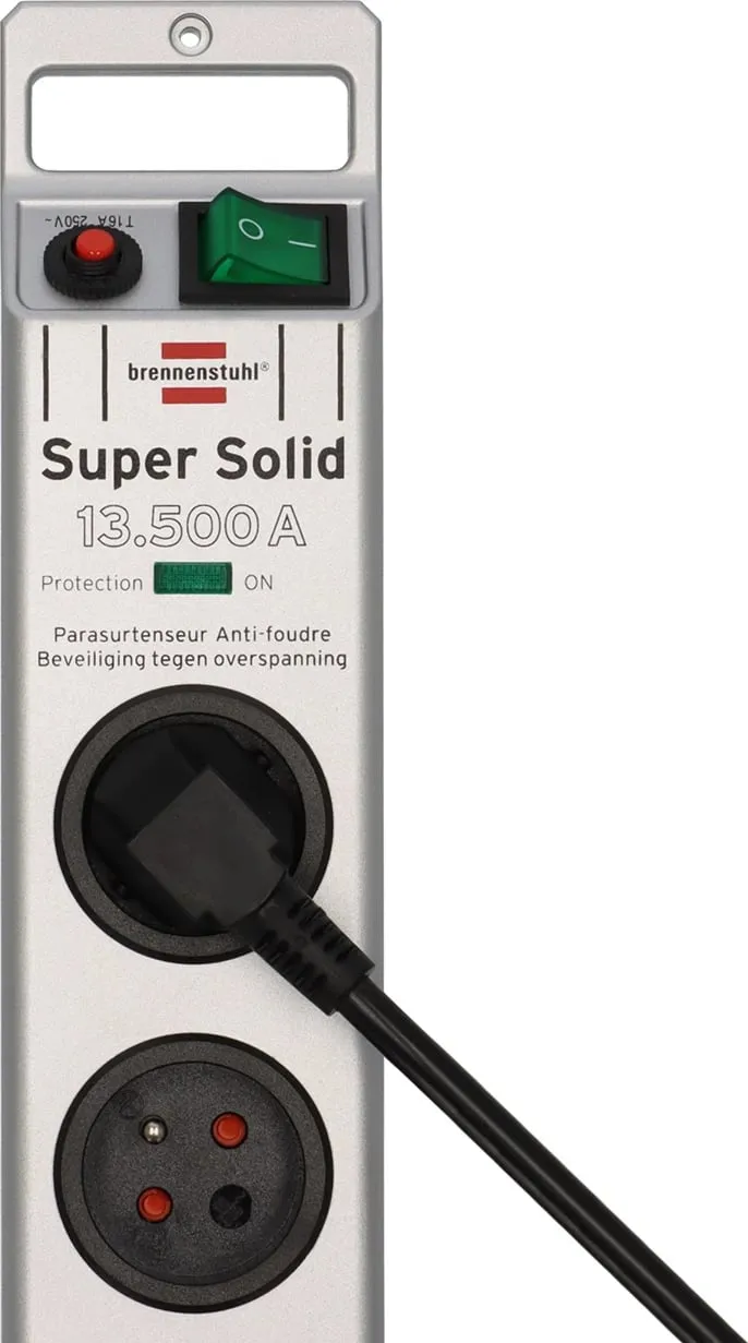 Prizë mbrojtëse Brennenstuhl Super-Solid, 8 dalje, 2.5m, argjend - 1
